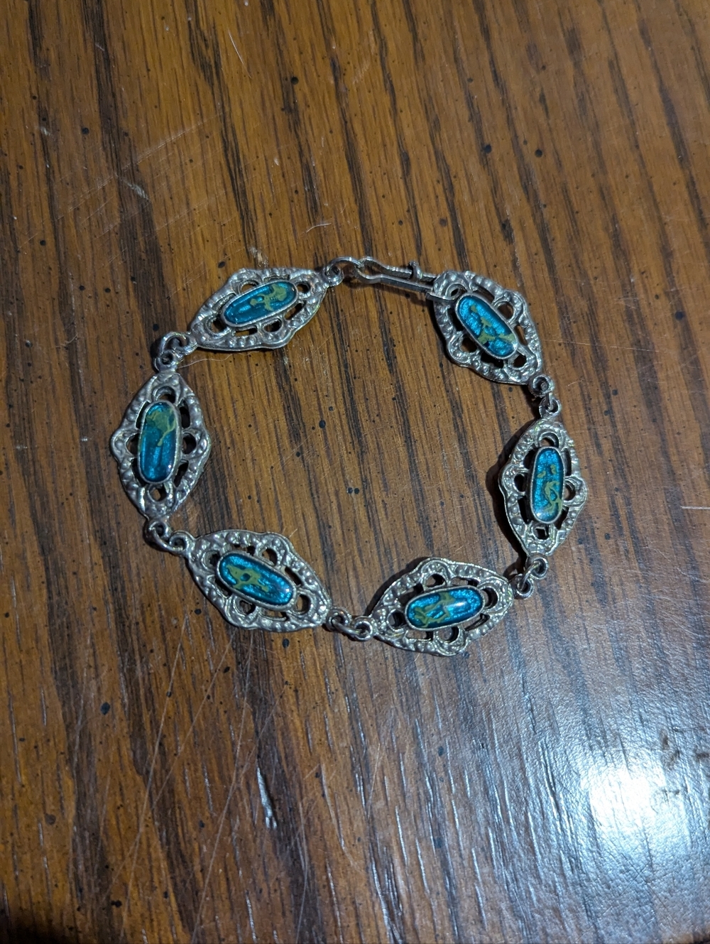 Silver-Tone Blue Enamel Link Bracelet (Damaged)